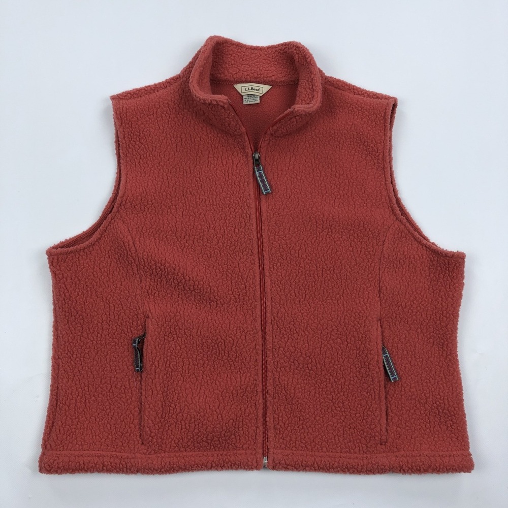 L.L.Bean Women's XL Red Polartec Full Zip Fleece Vest Pockets Outdoor Layers